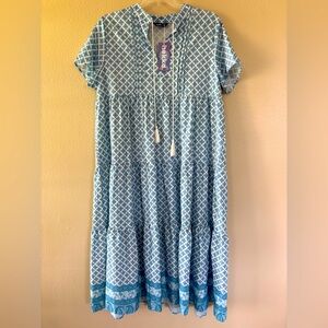 NWT Plus Size XXL Boutique Summer Dress Tassle Blue Pattern